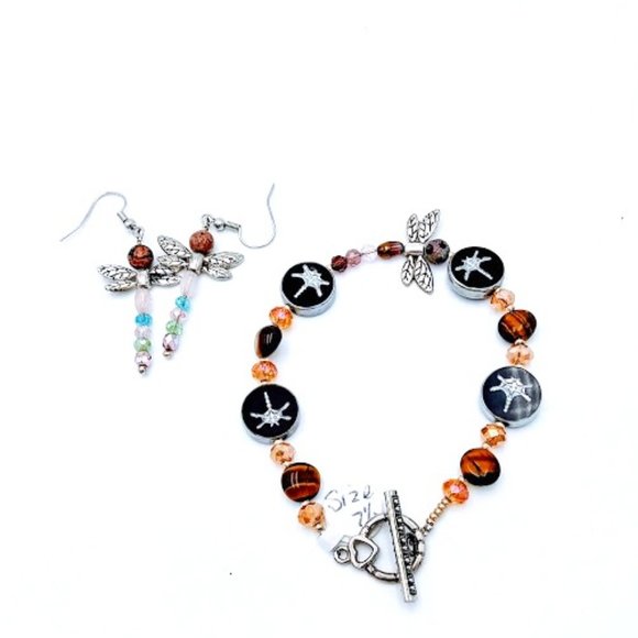 * DRAGONFLY BRACELET & EARRING*SYMBOL OF HOPE & CHANGE*HAND CRAFTED - Picture 1 of 6